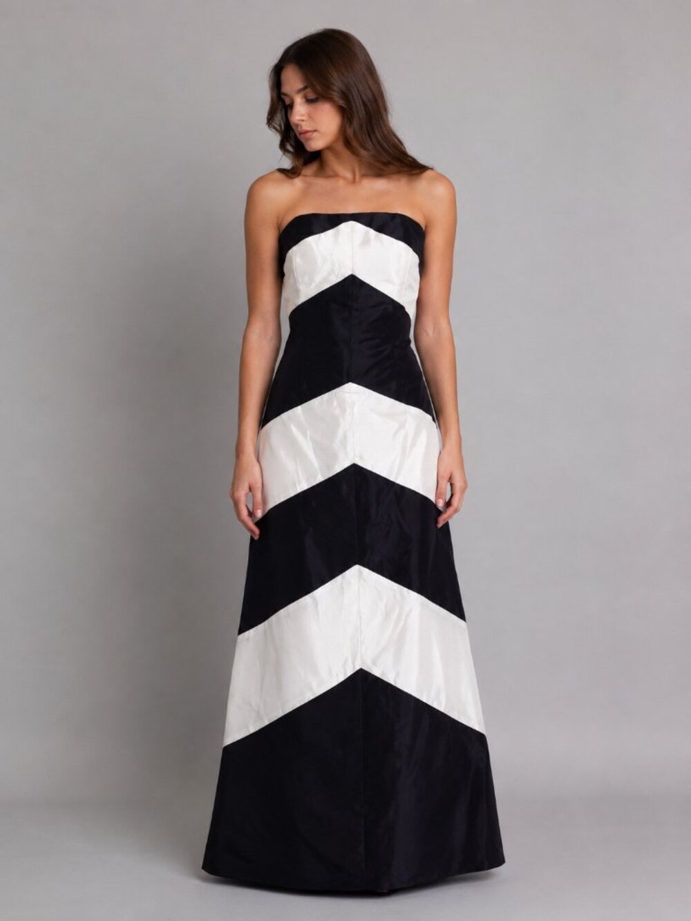 JESSICA MCCLINTOCK Strapless Y2K Chevron Formal Dress, Size 12